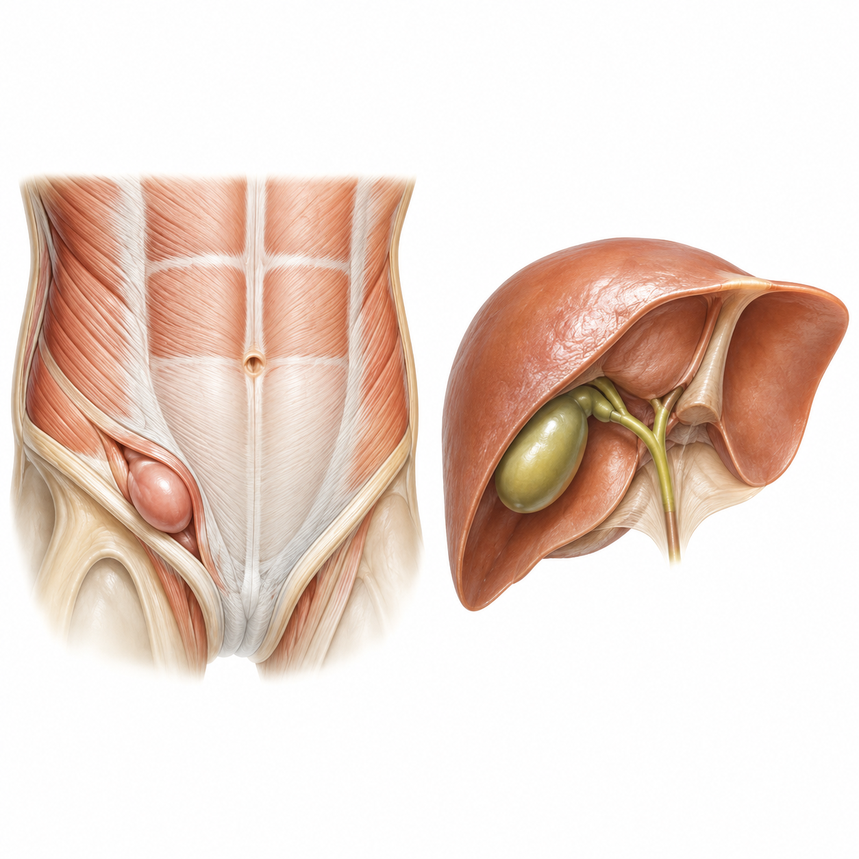 Hernien und Gallenblase – schematische Illustration