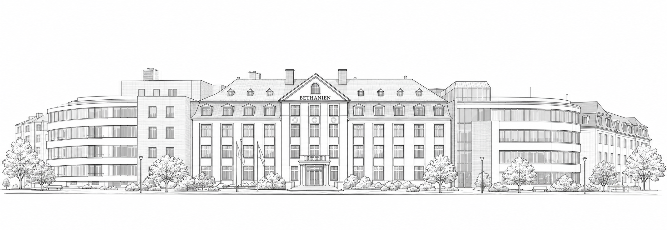 Zeichnung des Bethanienkrankenhauses in Frankfurt am Main