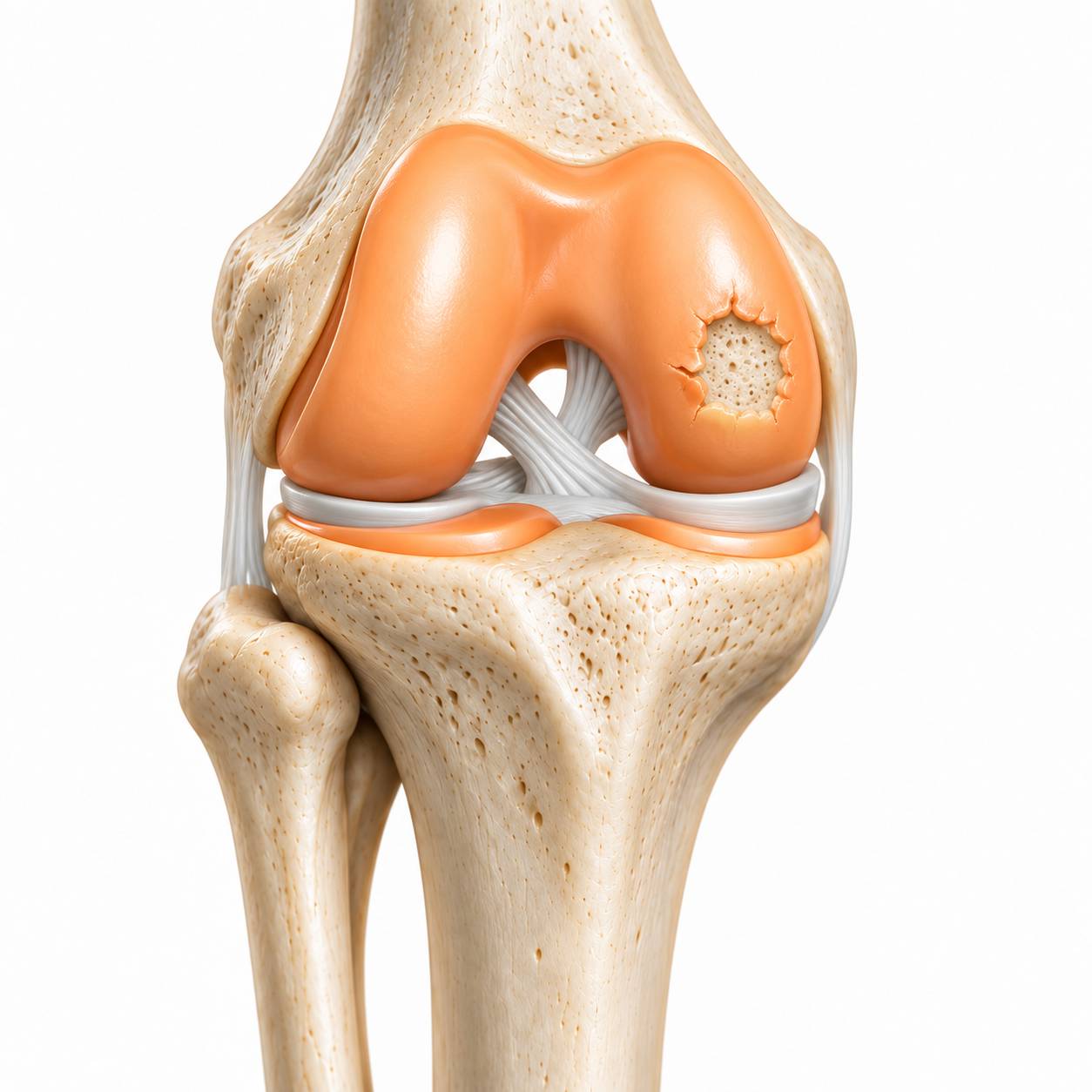 Illustration eines umschriebenen Knorpelschadens am Knie
